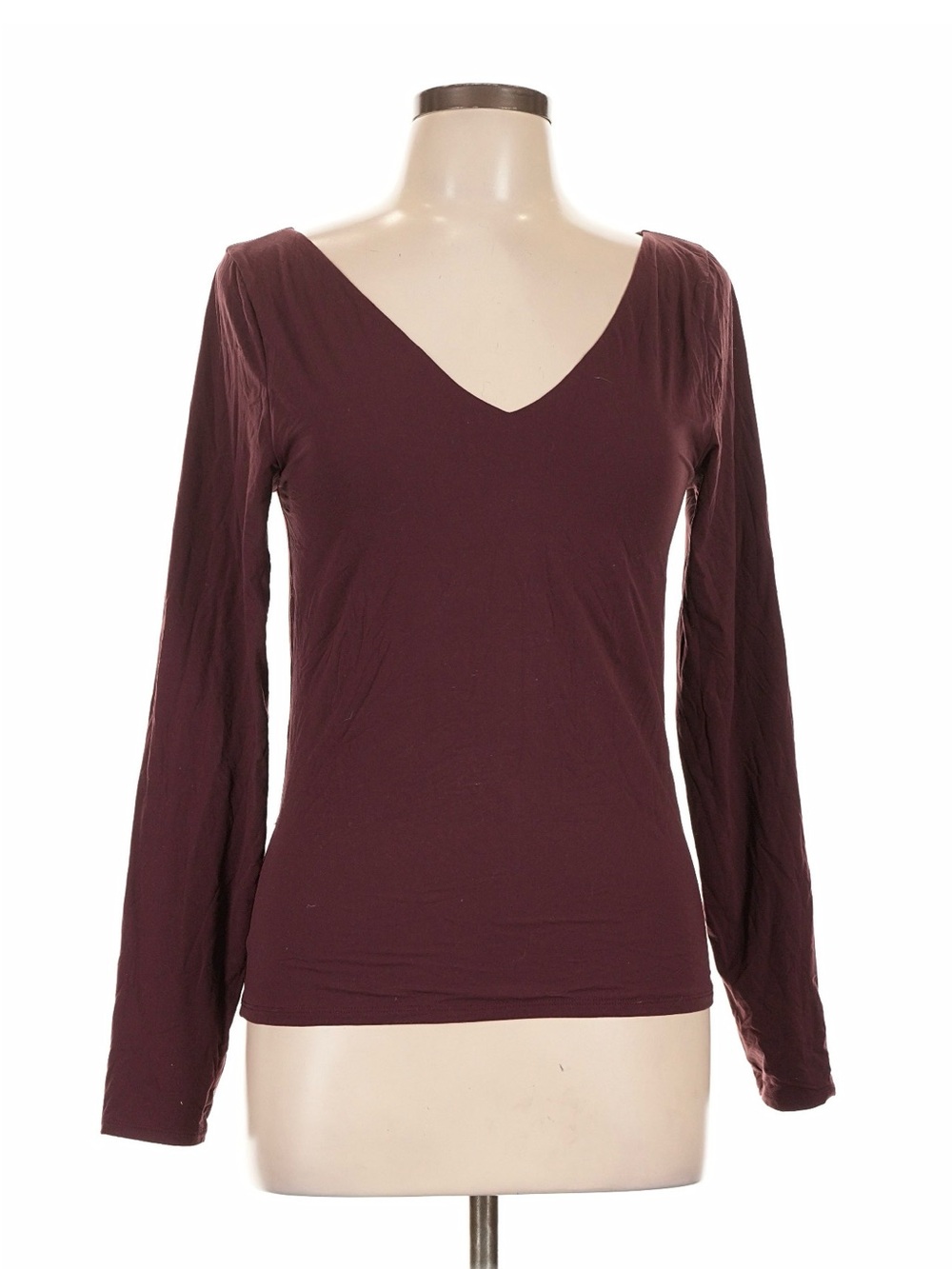 White House Black Market V-Neck Long Sleeve Top - Burgundy